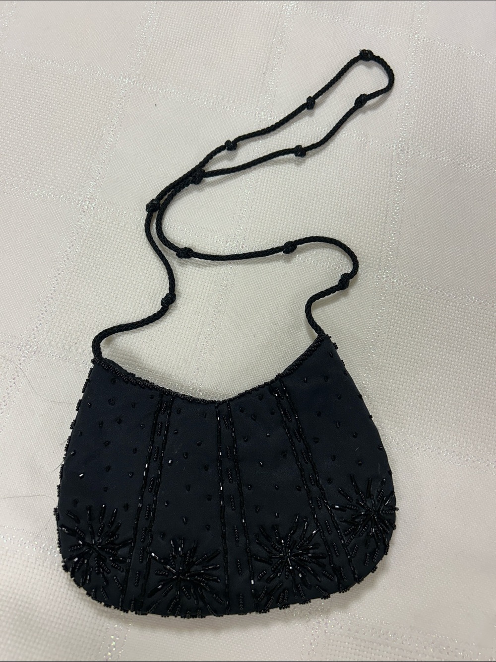 Walborg Black Beaded Evening Clutch with Knotted Strap